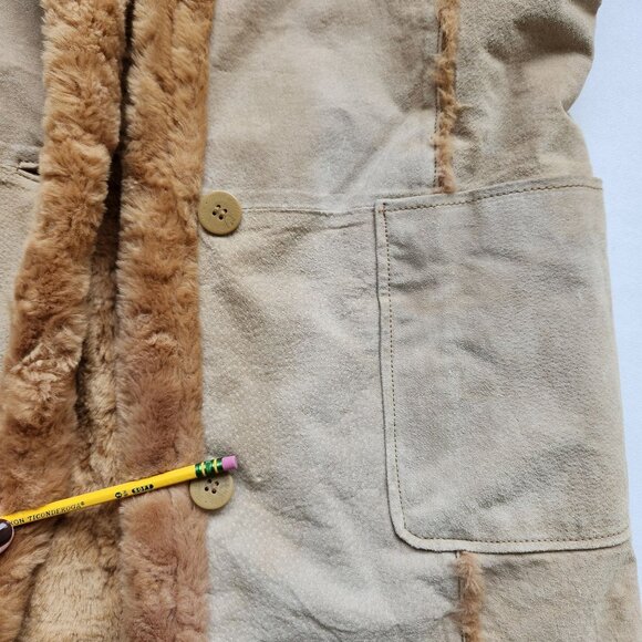 Steve Madden Vintage Y2k Genuine Leather Faux Shearling Long Coat Penny Lane - Picture 13 of 16